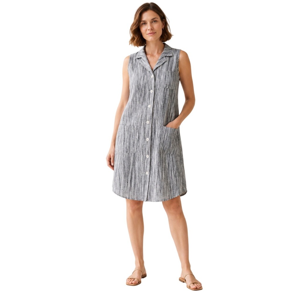 209WST 38 Linen Shirt‎ Dress Size 4 Gray White Stripe Sleeveless Pockets